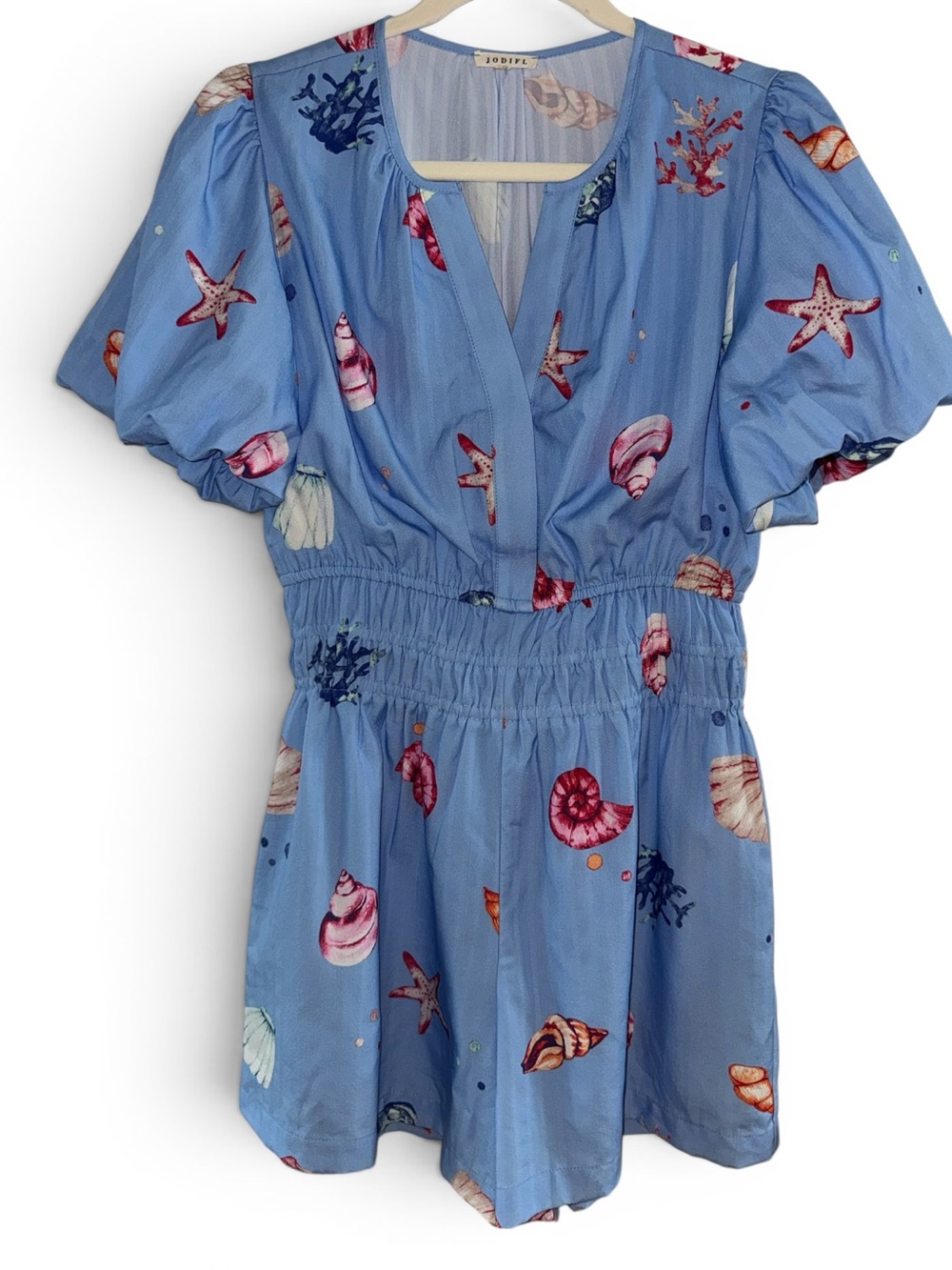 JODIFL Light Blue Seashell Print Lined Romper - Tropical Vibe